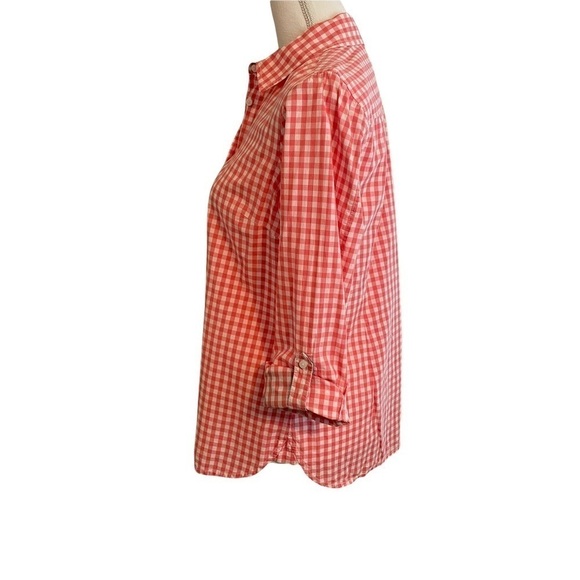 Tommy Hilfiger Coral and White Gingham Button Down Shirt Long Sleeve Classic. 12 - Picture 6 of 12